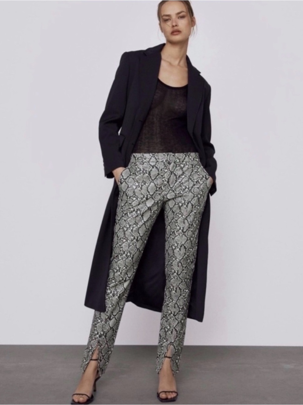 NWT Zara Faux Leather Animal Printed Pants XS Snakeskin Straight Leg Trouser